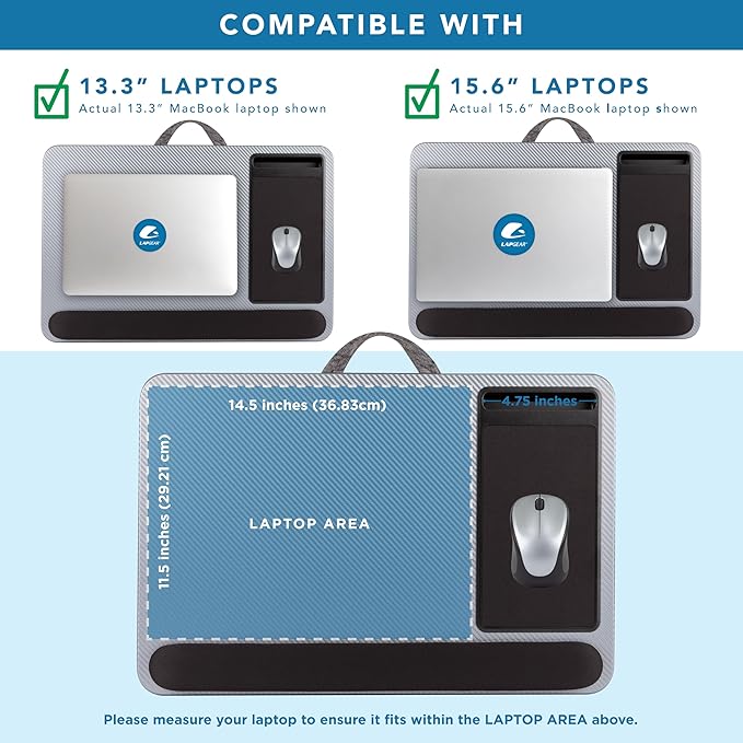 LAPGEAR Home Office Pro Lap Desk with Wrist Rest Mouse Pad and Phone Holder - Silver Carbon - Fits up to 15.6 Inch Laptops - Style No. 91615