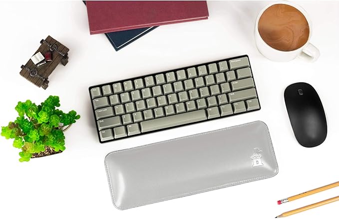 Bailey Compact by Castle - Wrist Rest for Keyboards with Around 61 Keys - Leather Ergonomic Computer Extra Firm Keyboard Wrist Support for Typists Gaming Heavy Office Use (Stone Compact Size)