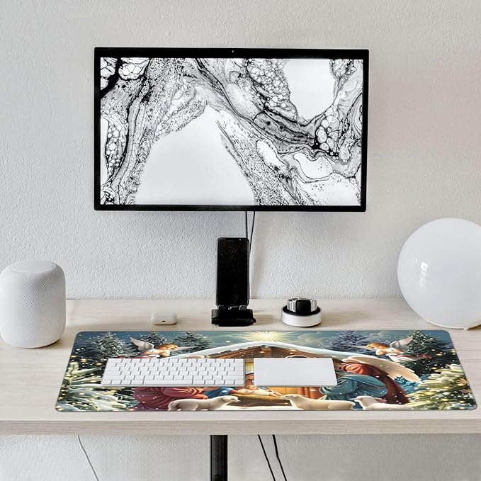 XXL Gaming Mouse Pad Extended (35.5X16) Nativity Scene Large Non-Slip Desk Mat Water-Resistant Keyboard Mousepad for Office &amp Home