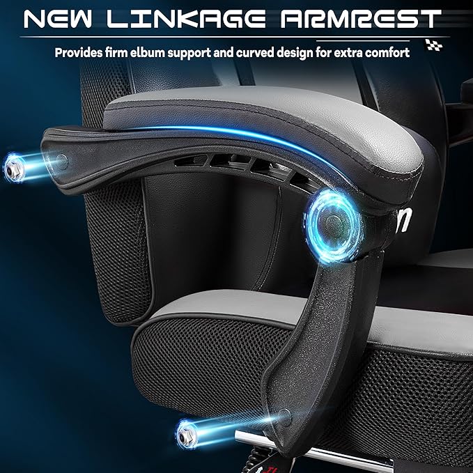 Meilocar Gaming Chair for Adult Computer Chair with Footrest Video Game Chair Big and Tall Gaming Chair with Massage Lumbar Support Adjustable Height and 360° Swivel Seat(Grey)