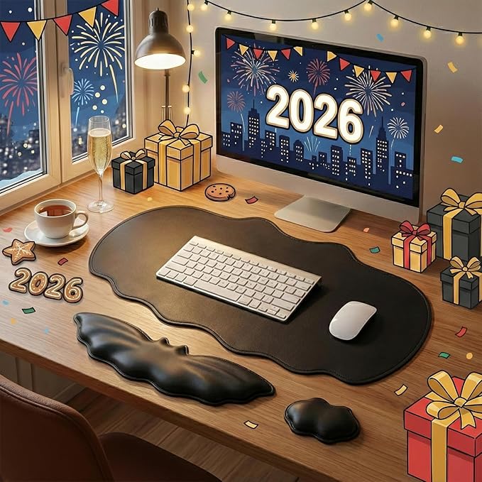 Bat Mouse Pad PU Leather Mousepad 3 in 1 Keyboard Wrist Rest and Mouse Wrist Rest Ergonomic Bat Wrist Rest Waterproof Leather Surface Easy Typing Cushion with Memory Foam for Home Office