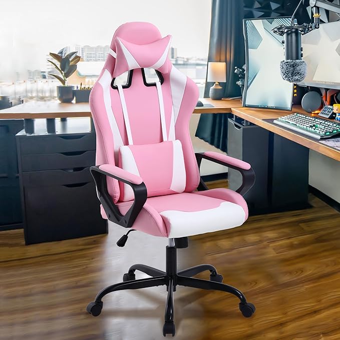 Gaming Chair High Back PU Leather Gaming Chairs Computer Chair with Armrest Headrest and Lumbar Support for Kids Teen Adults Men Women Height Adjustable Gamer Chair Computer Chairs for Adults