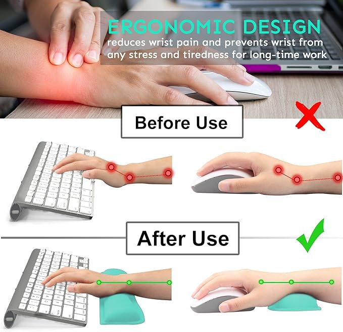 iFine Upgrade Cleanable PU Leather Keyboard Wrist Rest Pad &amp Mouse Wrist Cushion Support for School Home Office Computer Laptop Mac Waterproof Lightweight Comfortable Pain Relief Typing (Min