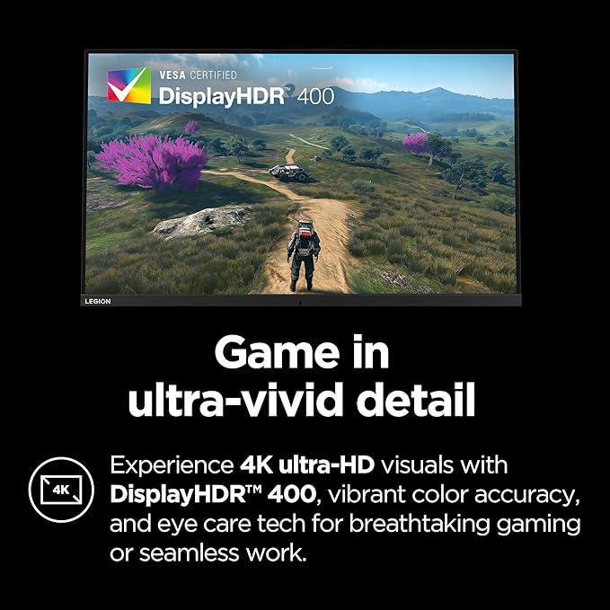 Lenovo Legion Y32p-30 Monitor - Gaming Monitor - 31.5 UHD IPS Display - 144Hz - DisplayHDR™ 400 - AMD FreeSync™ Premium - 0.2ms MPRT - Raven Black - NearEdgeless Design