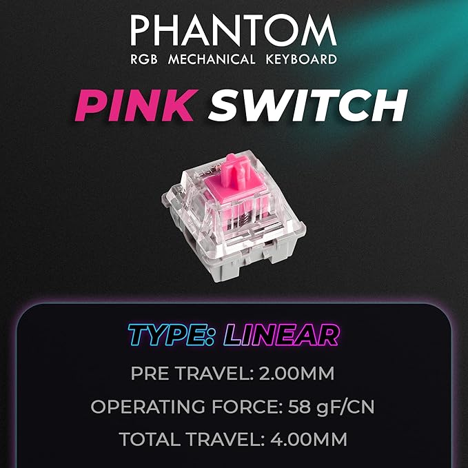 TECWARE Phantom+ Elite 87 Key RGB Mechanical Gaming Keyboard | 3 Mode Wireless Bluetooth 5.0 2.4GHz &amp USB C Wired | Hot Swappable 5 Pin | Double Shot PBT Keycaps | Wraith Pink Switch - Black