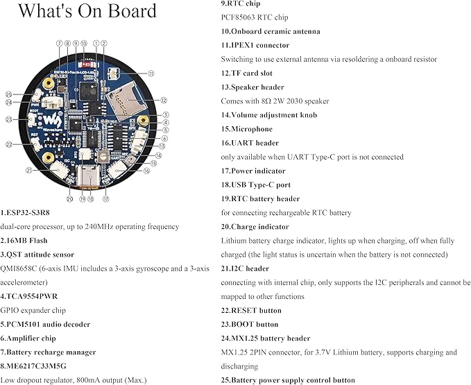 ESP32-S3 1.85inch Touch Display Development Board 360×360 IPS LCD Dual-Core Processor Up to 240MHz Audio Codec Support Offline Speech Recognition and AI Speech Interaction with 8Ω 2W Speaker