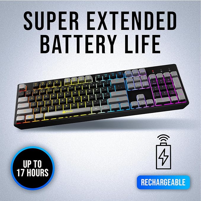 KLIM Chroma Wireless Keyboard – RGB Backlit Gaming Rechargeable Battery PC Keyboard Durable &amp Water-Resistant Compatible with PS4 PS5 &amp Mac - Black