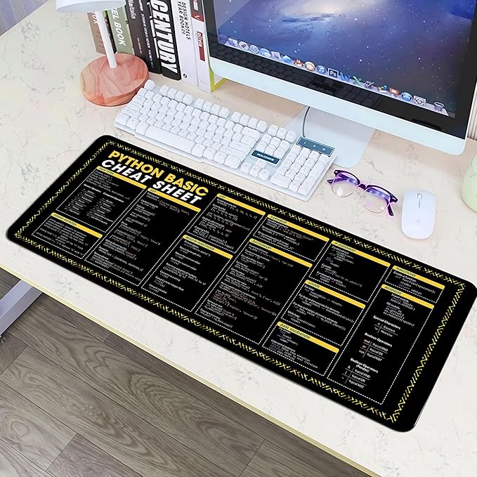 Python Basic Cheat Sheet Mouse Mat – Quick Guide for Beginners Large Mouse Mat for Coders Perfect for New Programmers Essential Computer Accessories for Study Work and Reference Purposes NVA