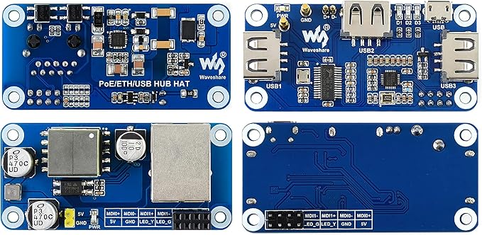 Bicool Power Over Ethernet (PoE) Ethernet/USB HUB HAT for Raspberry Pi Zero/Zero W/Zero WH 3X USB 2.0 Ports RJ45 Ethernet Port 802.3af-Compliant