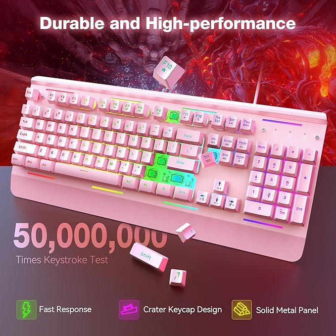 TECKNET Gaming Keyboard USB Wired Computer Keyboard 15-Zone RGB Illumination IP32 Water Resistance 25 Anti-ghosting Keys All-Metal Panel (Whisper Quiet Gaming Switch)