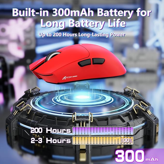 MAMBASNAKE Attack Shark X11SE Lightweight Wireless Gaming Mouse Tri-Mode 2.4G/USB-C Wired/BT 22K DPI PAW3311 Optical Sensor 59g 5 Programmable Buttons 300mAh Battery for PC/Mac(Red)