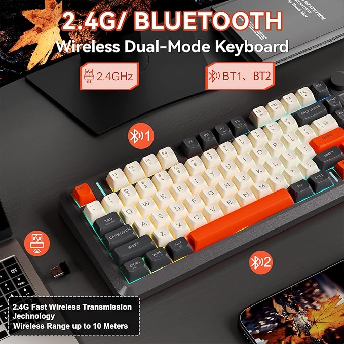 ZIYOU LANG M75 Wireless Gaming Keyboard RGB Backlit Rechargeable 2000mAh Battery Small Membrane But Mechanical Feel Keyboard with Smart Display &amp Knob PBT Gradient keycaps for PC MAC - Shimmer