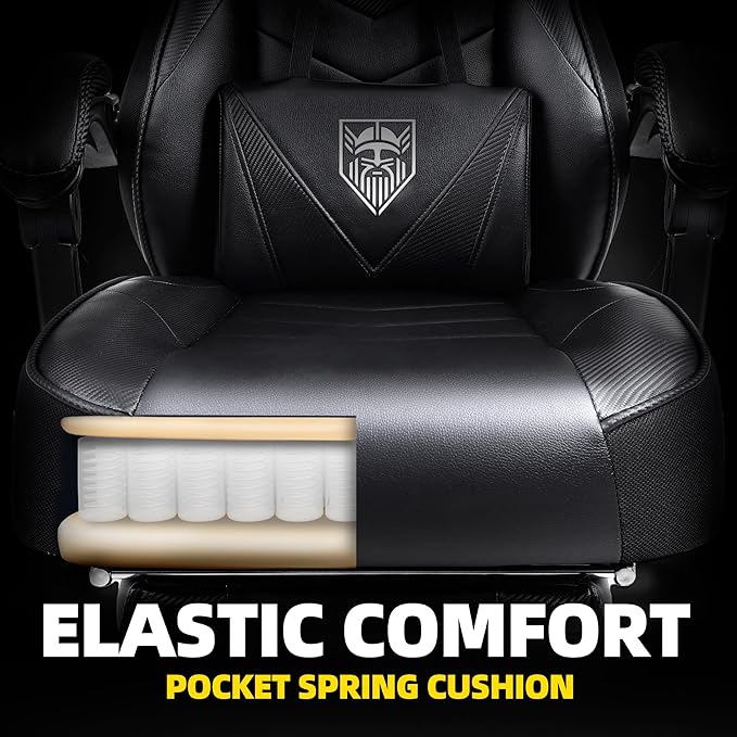 Vonesse Gaming Chair High Back Office Chair with Footrest and Massage Gaming Chairs for Adults with Pocket Spring Cushion Big and Tall Reclining Computer Chair with Lumbar Support (Classic Black)