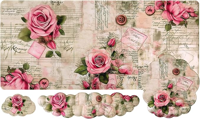 Conmputer Desk Mat Set 4 in 1 Cloud-Shaped Ergonomic Wrist Rest Set Mouse Pad with Non-Slip Base Memory Foam Silicone Lining Keyboard Wrist Rest Computers Offices Gaming Woody Pink Rose