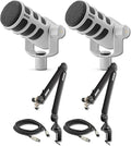 Rode PodMic White (Pair) Cardioid Dynamic Broadcast Microphones with 2X PSA1+ Broadcast Microphone Boom Arms and 2X XLR Cables