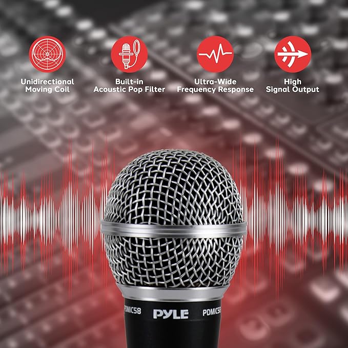 Pyle Professional Dynamic Microphone - 8-Pack Unidirectional Handheld Mic with Built-in Pop Filter High Signal Output 15 ft. XLR Audio Cable Ideal for Stage Karaoke &amp Studio Performances