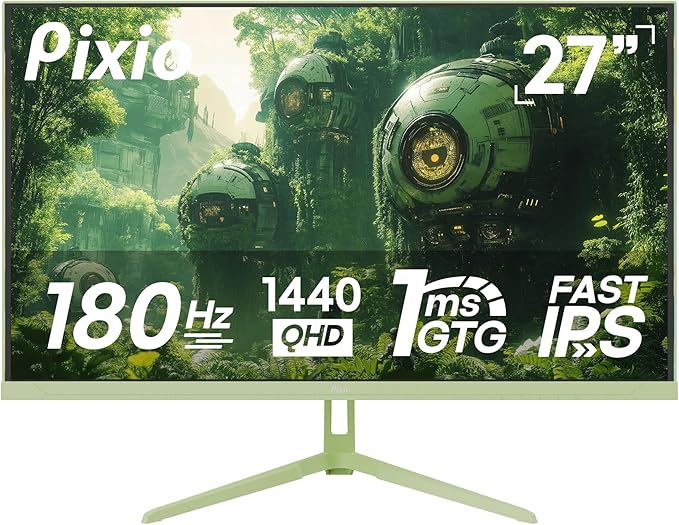 Pixio PX278 Wave Mint Green 27 inch 180Hz Refresh Rate FHD 1440p Resolution Fast IPS Panel 1ms GTG Response Time Gaming Monitor and PS1S Wave Mint Green Single Monitor Arm