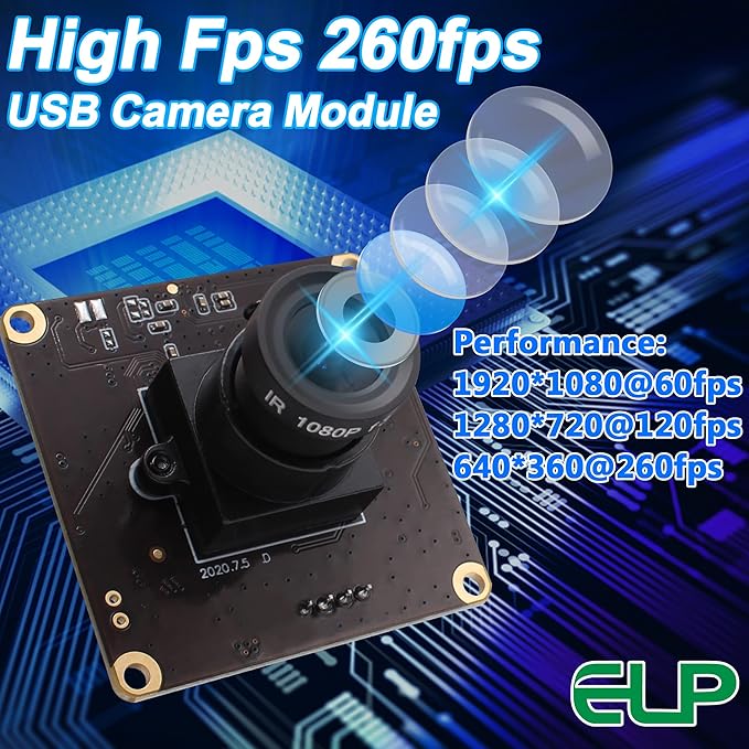 ELP 2MP High Speed USB Camera Module for Computer - 1080P Mini UVC USB2.0 Webcam Board CMOS OV4689 Video CCTV Industrial PC Camera for Laptop - High Frame Rate 260fps 120fps 60fps