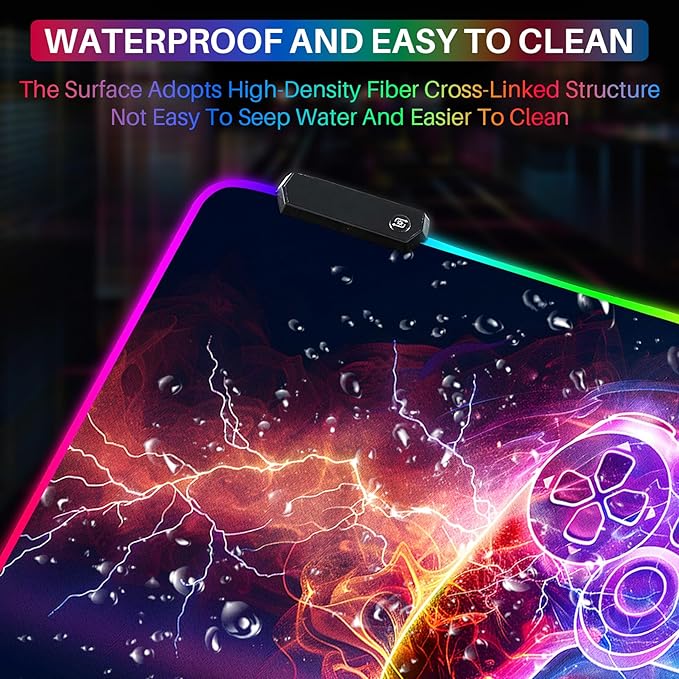 XL Led Gaming Mouse Pad with 14 Light Modes - Light Up Gamer Mouse Pad31.5 x 11.8in Non-Slip Gamepad Style RGB Large Gamer MousepadBlack Long Glowing Gaming Accessories for DeskWaterproof