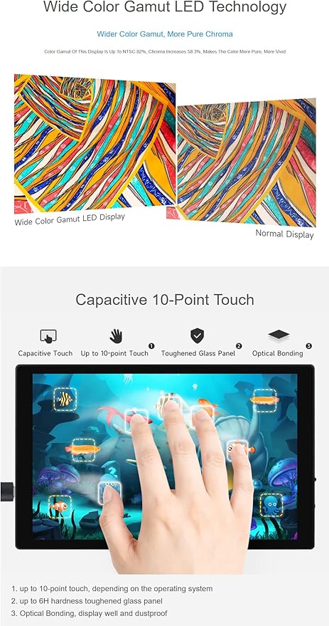 8inch 1280×800 IPS Capacitive Touch Display for Raspberry Pi Jetson Nano Smartphone with Optical Bonding Toughened Glass Panel Interface HDMI Type-C Hi-Fi Speaker (8HP-CAPLCD Monitor)