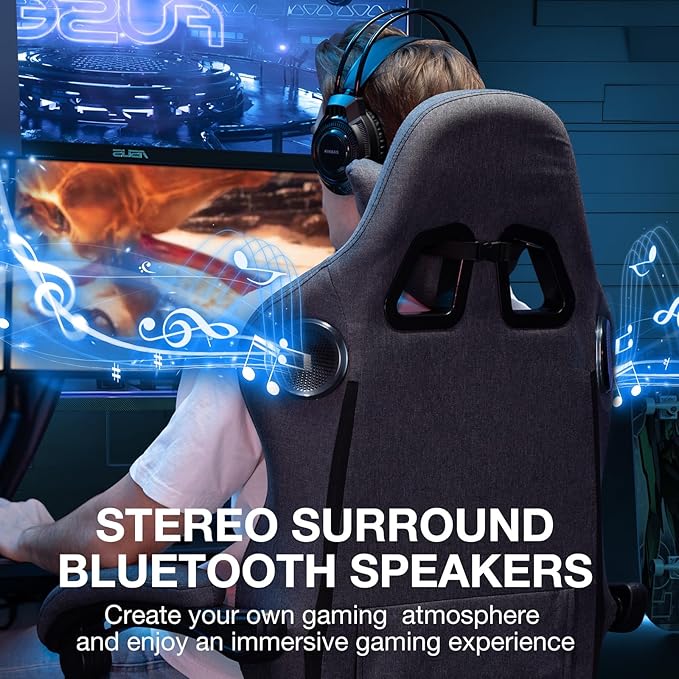 HOFFREE Gaming Chair Computer Chair with Speakers Massage Fabric Reclining Game Chair with Footrest Ergonomic High Back Gamer Chair Heavy Duty Gaming Chairs for Adults Dark Grey