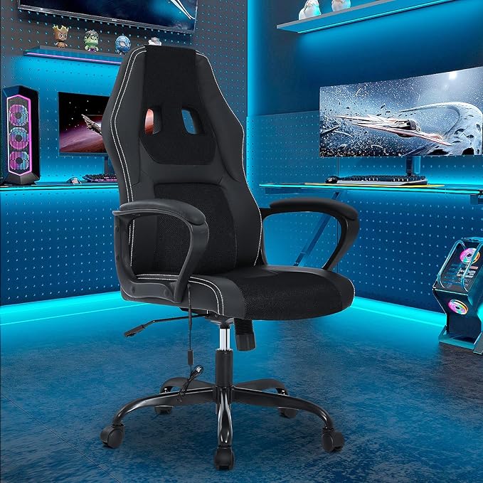 Video Gaming Chair with Massage Function Ergonomic Computer Desk Chairs Home Office Desk Chair with Lumbar Support Adjustable Height Swivel Wheels Black