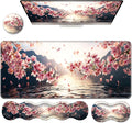 Ergonomic Keyboard Wrist Rest &amp Mouse Pad Wrist Rest SetXL Gaming Desk Mat 31.5x 11.8Non-Slip BaseMemory FoamEasy Typing Pain Relief for Office &amp HomeCherry Blossoms Over Water