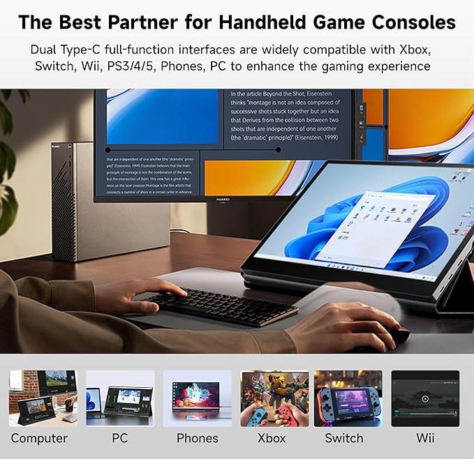 15.6 Portable Monitor 4K OLED Touchscreen 100% Adobe RGB 10-Bit Color USB-C External Display for Laptop PC Mac Phone Gaming with Smart Cover &amp Stand