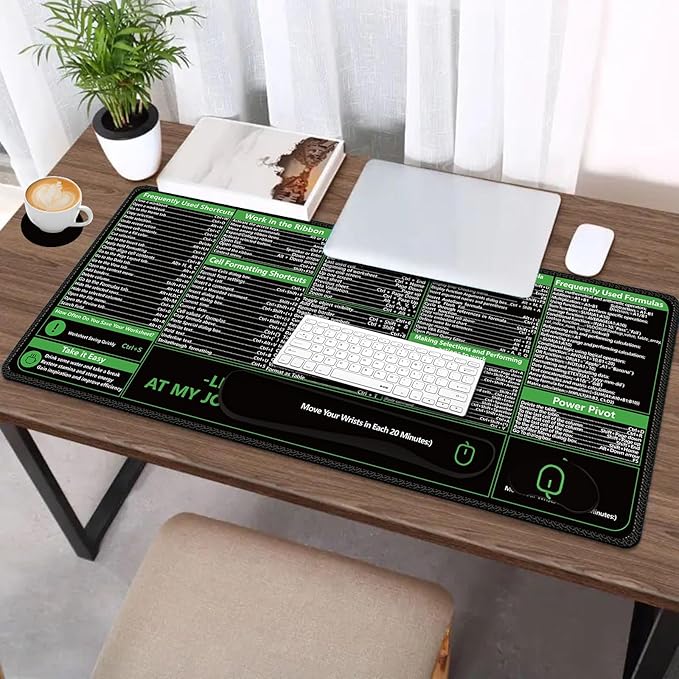 AIMSA Shortcuts Cheat Sheet Mouse Pad Large Keyboard Shortcut Keys Desk Mat+ Mouse Pad with Wrist Rest+ Keyboard Wrist Rest Support+ Coaster Ergonomic Multifunctional Mousepad