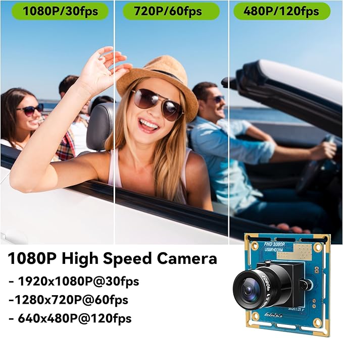 Magnolia USB Camera Module 1080P - 120fps High Speed Webcam with CMOS OV2710 Sensor Low Light Industrial Lightburn Camera Board Plug&ampPlay for 3D Printer Robot Machine Vision