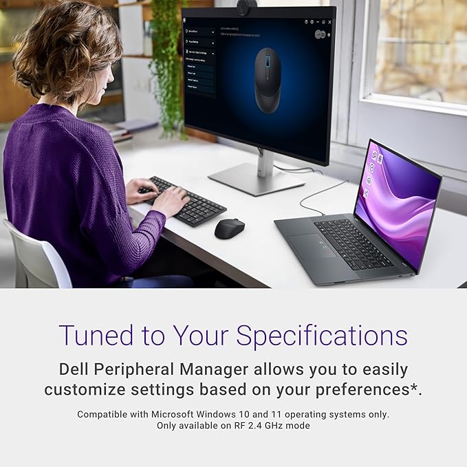 Dell Mobile Wireless Mouse - MS3320W Wireless - 2.4 GHz Bluetooth 5.0 Optical LED Mechanical Scroll 1600 DPI 3-Buttons - Black