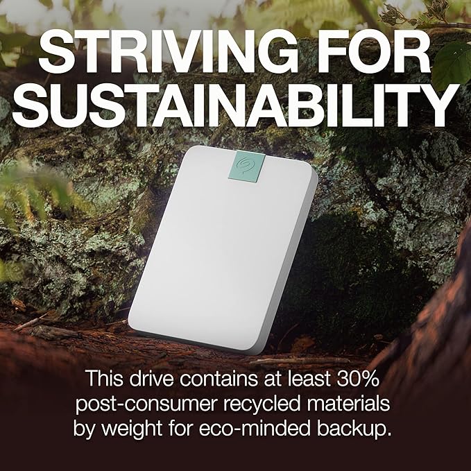 Seagate Ultra Touch HDD 2TB External Hard Drive - 7mm Cloud White Post-Consumer Recycled Material 6mo Dropbox and Mylio Rescue Services (STMA2000400)