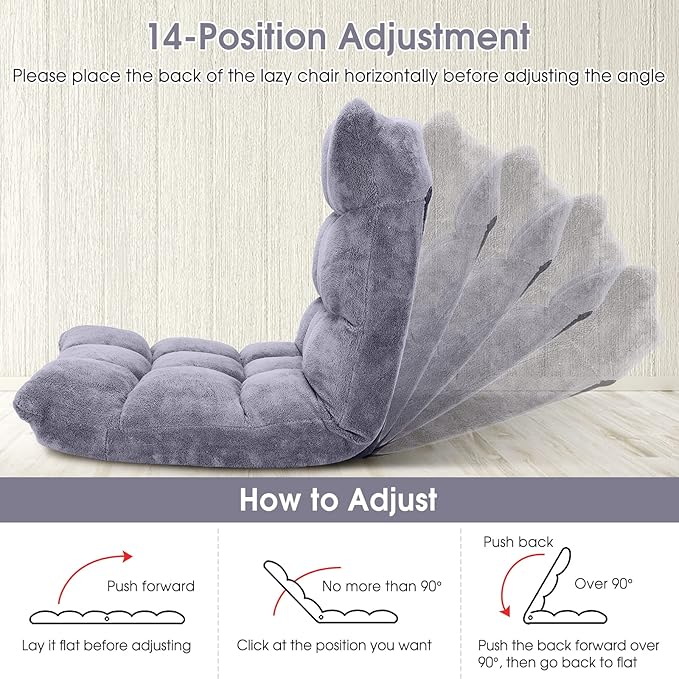 SlickBlue Adjustable Floor Chair with 14 Positions Thick Padded Cushion for Living Room
