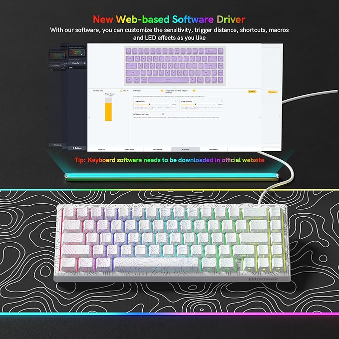 Womier M68 HE V2 Rapid Trigger Keyboard 60% Percent Hall Effect Topographic Gaming Keyboard Wired RGB Custom Mechanical Key Board with Magnetic Switch PBT Keycaps for Mac/Win (White)