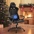 BLKMTY Gaming Chair Massage Video Game Ergonomic Office Racing Computer PU Leather Chair - High Back Executive Task with Lumbar Support Headrest Swivel Chairs Black