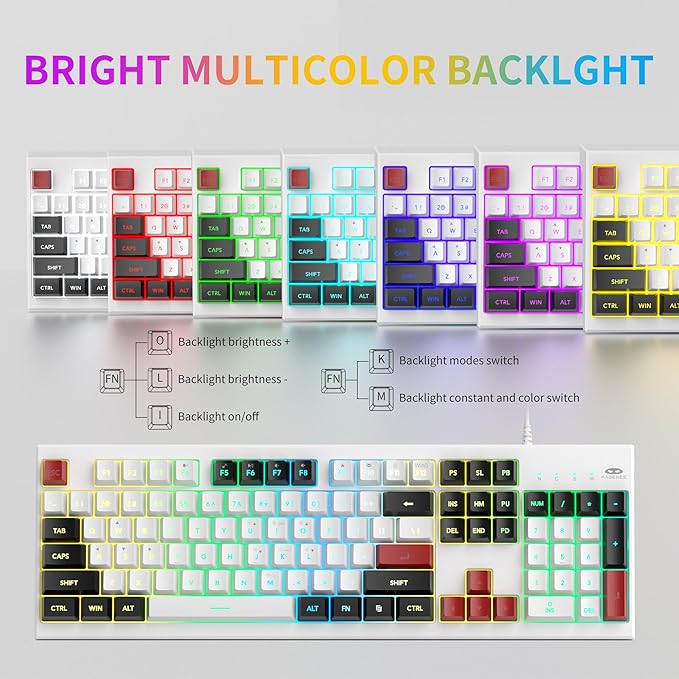 MageGee Creamy Keyboard and Mouse Combo K2 Classic Keyboard Wired RGB Backlit 104 Waterproof Ergonomic PC/Laptop/MAC - Knight Red