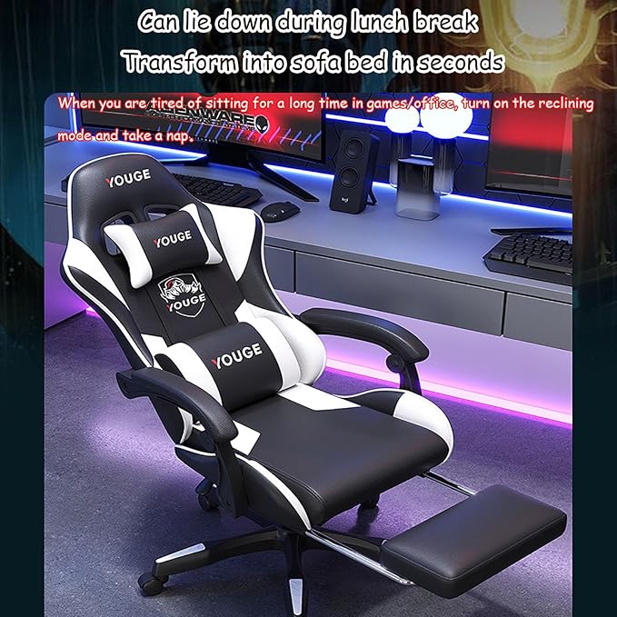 Gaming Chair with Lumbar Massage Computer Chair with Footrest Ergonomic Gaming Chair Office Seat with Wide Angle Reclining Suitable for Office Gaming Live Streaming withfootrest BlackBlue
