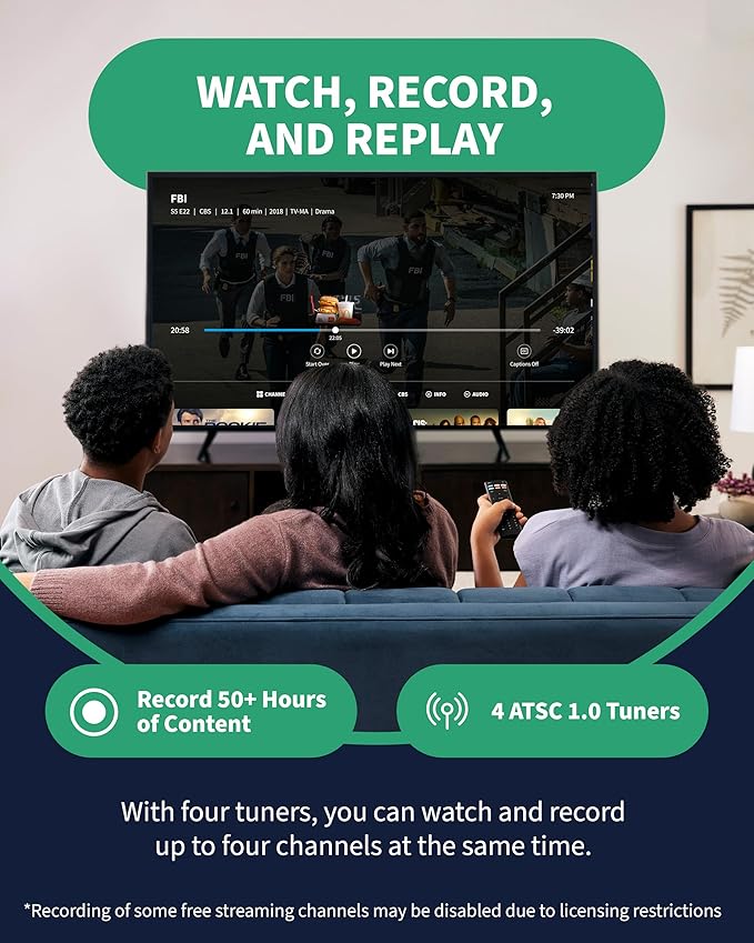 Tablo TV 4th Gen 4-Tuner Over-The-Air (OTA) DVR &amp 35-Mile Indoor TV Antenna - Watch Pause &amp Record Live TV News &amp Movies Throughout Your Home Over Wi-Fi - 50+ Hrs Recording - No Subscrip