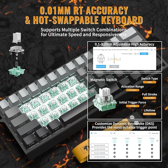ATTACK SHARK X11&ampX60HE Mechanical Wireless Gaming ComboRapid Trigger Magnetic Switches 8K Keyboard59g Ultra-Light Mouse with Charging Dock 22K DPIPAW3311RGB Backlit 3-Mode with Coiled Cable-B