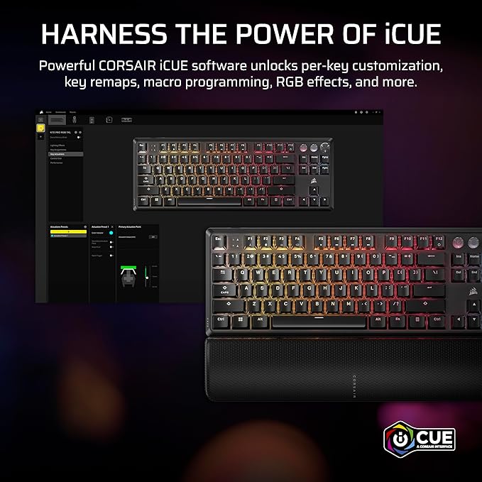 Corsair K70 PRO TKL RGB Tenkeyless Mechanical Wired Gaming Keyboard – Pre-Lubed Hall Effect MGX Hyperdrive Adjustable Switches Simultaneous SOCD and Rapid Trigger ABS Double-Shot QWERTY NA – Black