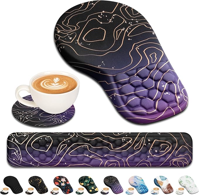 EYROZILL 3 in 1 Ergonomic Mouse Pad and Keyboard Wrist Rest Pad for Mouse and Keyboard Massage Design Non-Slip Mousepad Set with Wrist Rest for Desk (Purple)