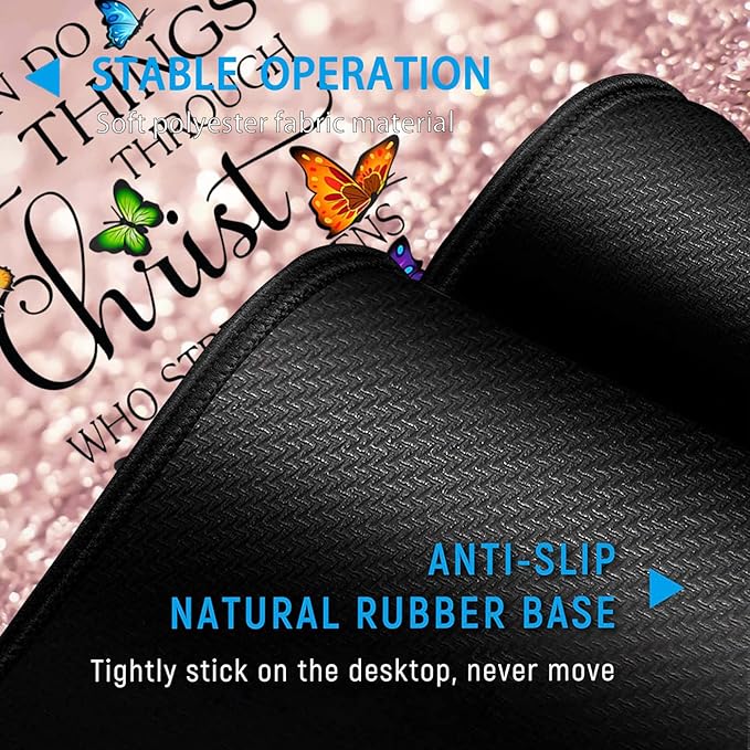 Large Gaming Mouse PadExtended Office Desk MatWaterproof Desk Writing Pad for Home Ergonomic Mouse &ampKeyboard Wrist RestPhilippians 4:13 Bible Glitter Laptop Desk Pad Pink Mousepad Wrist Support