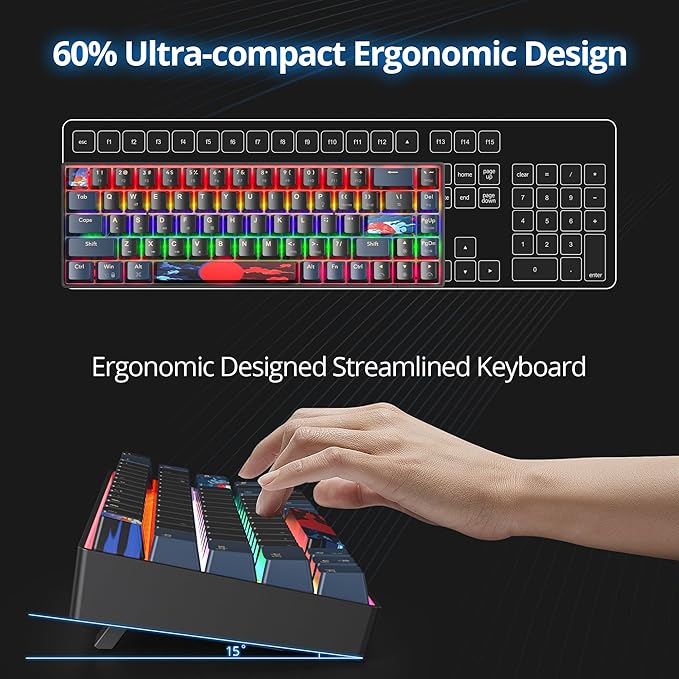 60 Percent Gaming Keyboard 68 Keys Mechanical Keyboard Rainbow Backlit Compact Wired Keyboard with Red Switch for Windows PS4/5 Xbox(68 Blue)