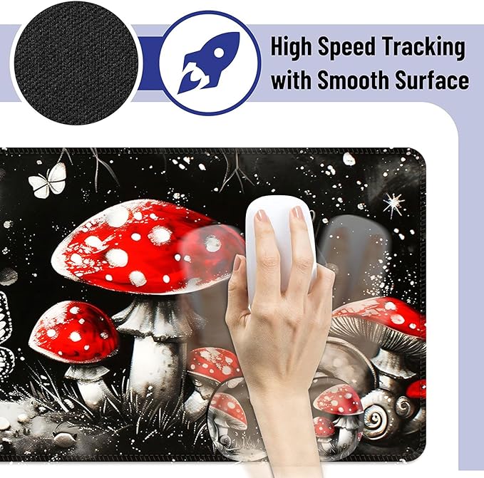 Large Mouse Pad and Keyboard Wrist Rest Desk Pad for Keyboard and Mouse 4-in-1 Large Gaming Mouse Pad with Wrist Support Desk Mat for Home Office Study GameMushrooms Snails Butterflies
