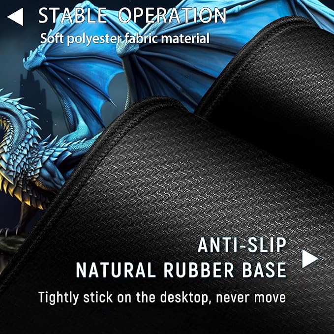 Large Mouse Pad with Mouse Wrist Rest 31.5x11.8 in Extended Mouse Mat with Non-Slip PU Base Ergonomic Memory Foam Wrist Rest for Work &amp Gaming Writing Pad Blue Flying Dragon Office Desk Pad