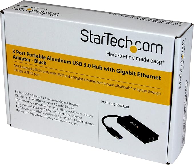 StarTech.com USB 3.0 Hub with Gigabit Ethernet Adapter - 5Gbps - 3 Port - NIC - USB Network / LAN Adapter - Windows &amp Mac Compatible  TAA (ST3300G3UA)