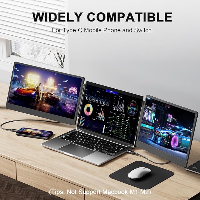 S3 Laptop Screen Extender 14'' Triple Portable Monitor for Laptops Plug and Play 1080P FHD IPS Laptop Monitor Extender for 13''-16.5'' Laptops Compatible with Windows Chrome Switch