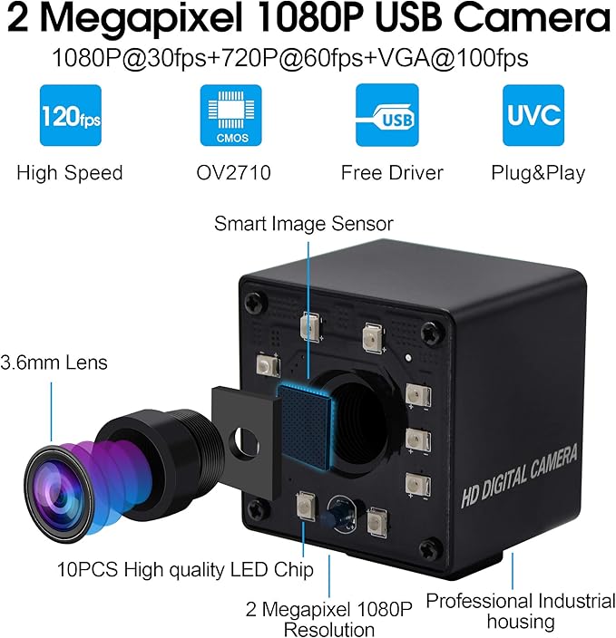 SVPRO 1080P Night Vision USB Camera CMOS OV2710 IR LED Infrared Webcam with IR Cut HD Surceillance Camera 3.6mm Lens Mini Cam with Metal Casing for Android Windows Linux Mac Raspberry
