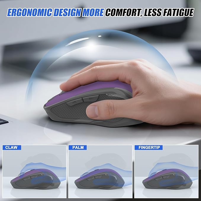 Bluetooth Wireless Mouse 2.4G Rechargeable Computer Mouse for MacBook Air iPad Pro PC with Jiggler Mode 3 DPI Levels &amp Forward/Back Buttons Laptop Mice for Office/Home/School - Red