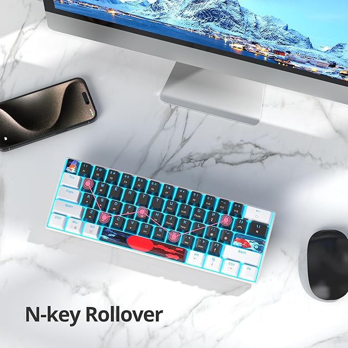 60 Percent Gaming Keyboard 61 Keys Mechanical Keyboard Ultra Compact Wird Keyboard LED Backlit with Red Switch for PC Laptop Gamer(61 Black)